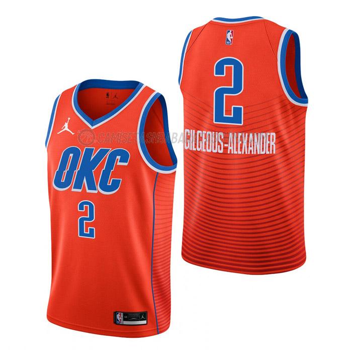 camiseta shai gilgeous-alexander oklahoma city thunder de 2 hombre statement edition 2023 naranja