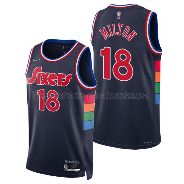 camiseta shake milton philadelphia 76ers de 18 hombre city edition 2022 azul marino