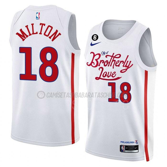 camiseta shake milton philadelphia 76ers de 18 hombre city edition 2023 blanco