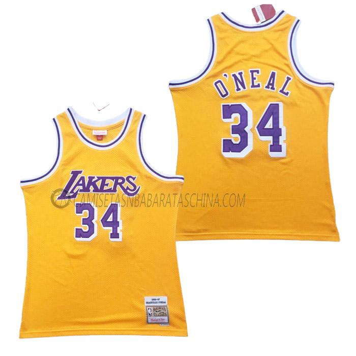 camiseta shaquille o'neal los angeles lakers de 34 hombre retro amarillo