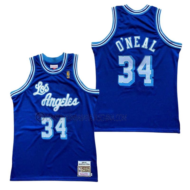 camiseta shaquille o'neal los angeles lakers de 34 hombre retro azul