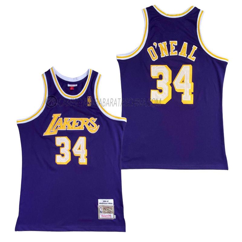 camiseta shaquille o'neal los angeles lakers de 34 hombre retro púrpura