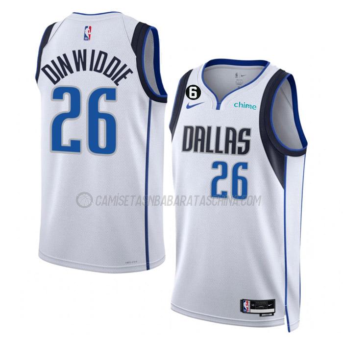 camiseta spencer dinwiddie dallas mavericks de 26 hombre association edition 2023 blanco