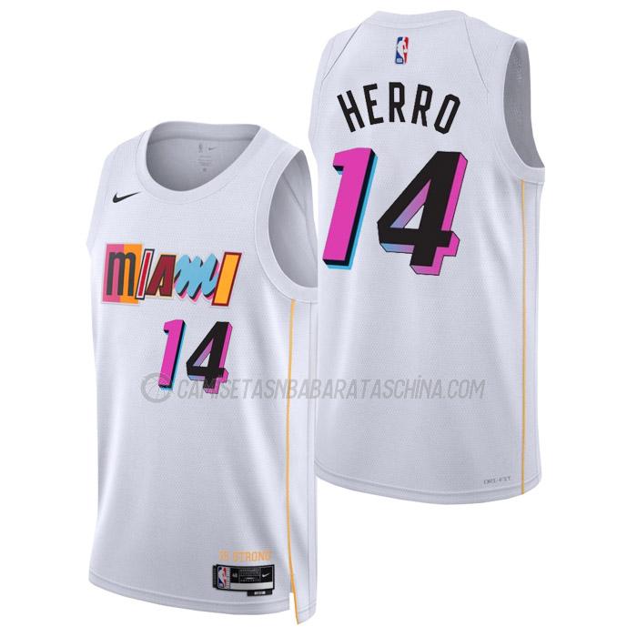 camiseta tyler herro miami heat de 14 hombre city edition 2023 blanco