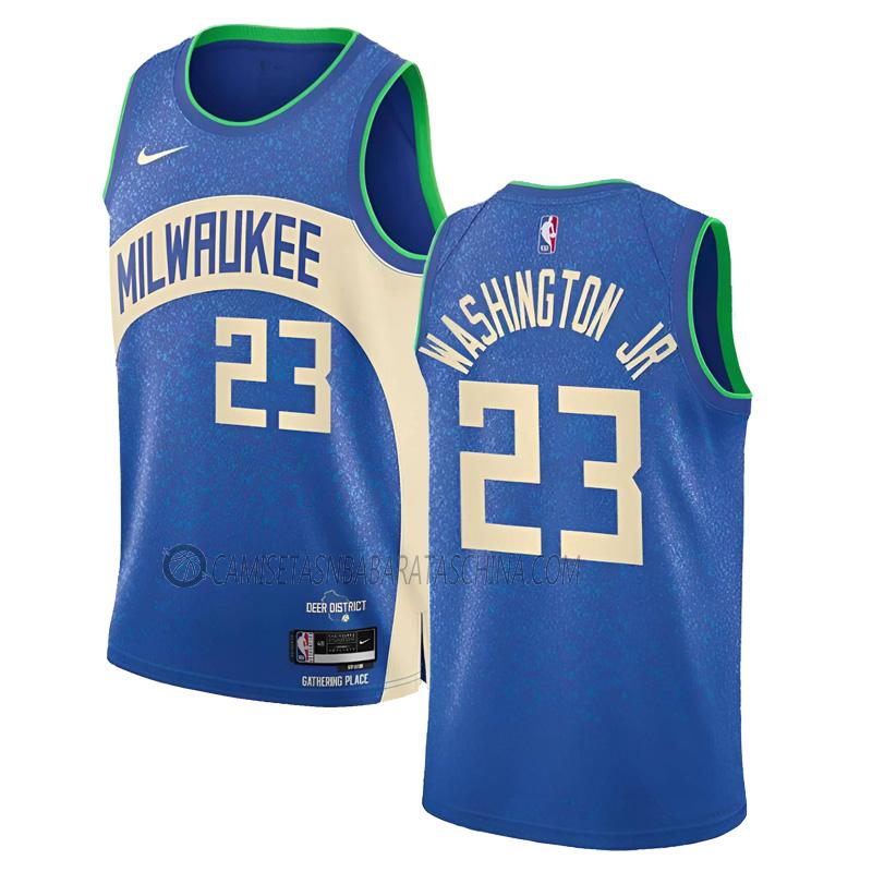 camiseta tyty washington jr milwaukee bucks de 23 hombre city edition 2023-24 azul