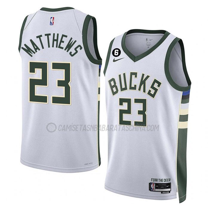 camiseta wesley matthews milwaukee bucks de 23 hombre association edition 2023 blanco